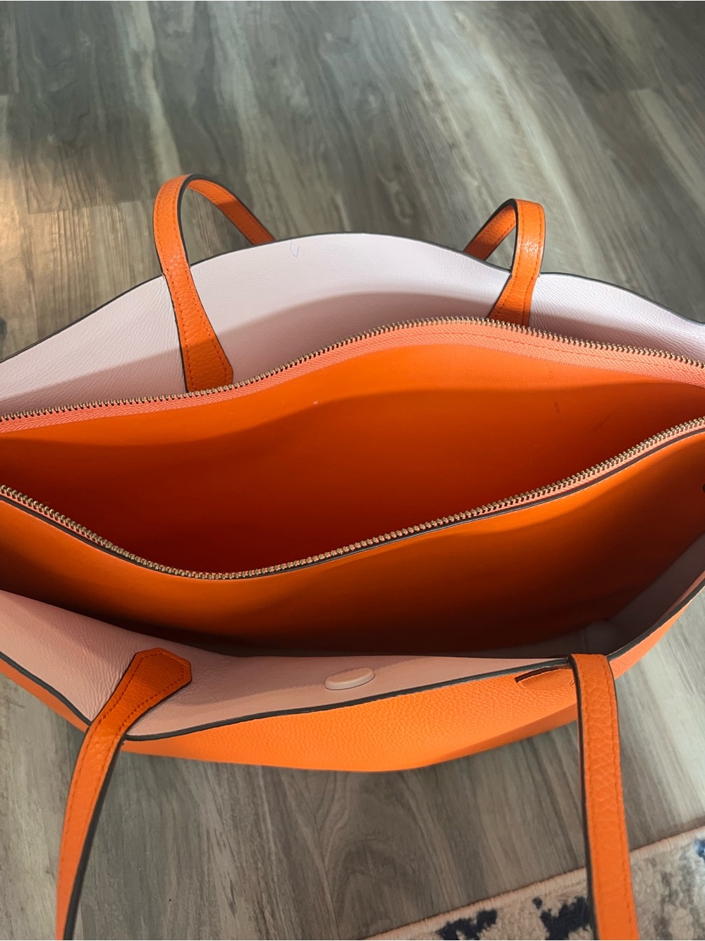 Tory Burch Bright Orange Pebbled Leather Tote - Picture 9 of 10